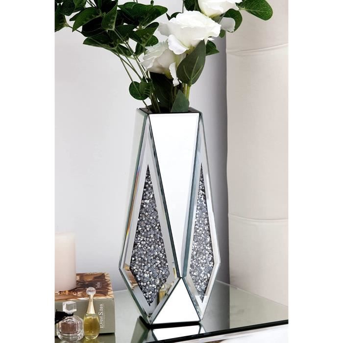 Vase Décoratif SHYFOY En Verre Miroir - Incrustation Diamant Cristal | Argenté 30cm