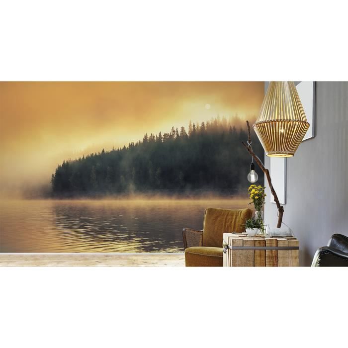 Papier peint 3D en forme de brouillard de forêt pour chambre à coucher, chemin de feuilles tombées - Grande peinture murale amovible et imperméable en soie HD - Pour salon, arrière-plan TV