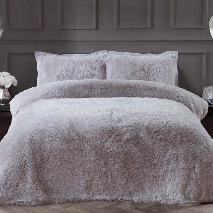 Simple Sleepdown Parure de lit avec Housse de Couette et taies d'oreiller en Flanelle rayée en Coton brossé Coton Polyester Gris 