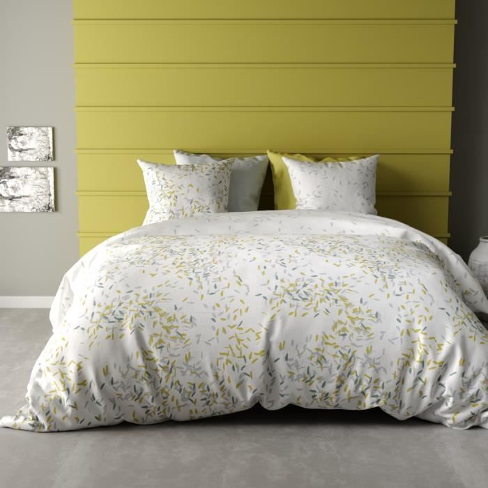 Parure housse de couette r&eacute;versible - Housse De R&ecirc;ve - Air - 100% coton - Vert et jaune - 240x260 cm 