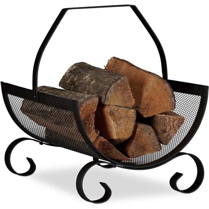 Panier à Bûches Relaxdays En Acier - 40x33x38 Cm - Noir - Porte-Bois De Cheminée Et Porte-Revues