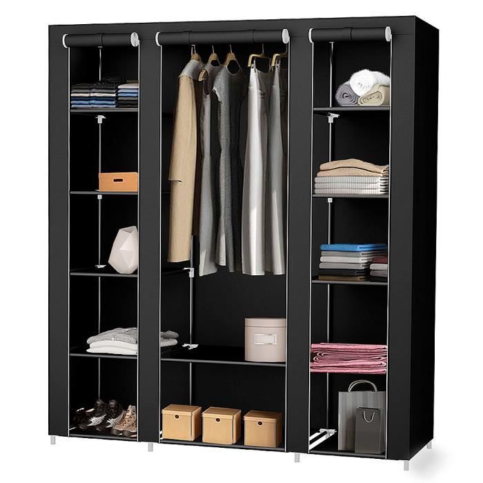 Armoire en Tissu Penderie de Vêtement en Toile Mobilier de Chambre Rangement de Vêtements Unique Tringles à Vêtements