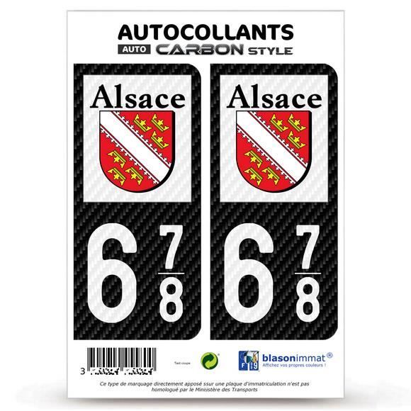 2 Stickers plaque immatriculation Auto 678 Alsace - LT Carbone-Style ...