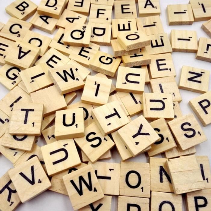 Lorjoy 100 Pièces Scrabble en Bois Tiles Alphabet Jouets en Bois Lettres Carreaux Alphabet Artisanat du Bois pour Les Enfants 