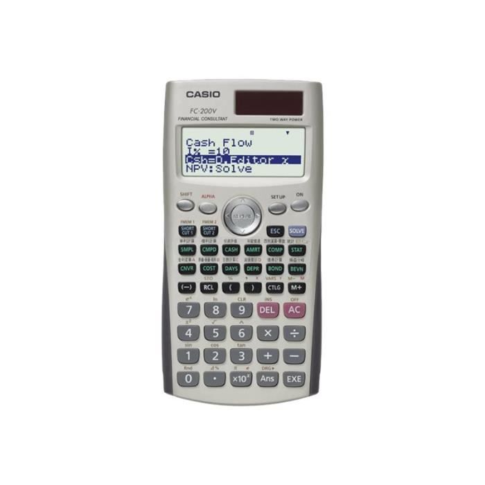 Calculatrice financière - Casio - FC-200V - 10 chiffres - Panneau solaire - Ecran à matrice de points