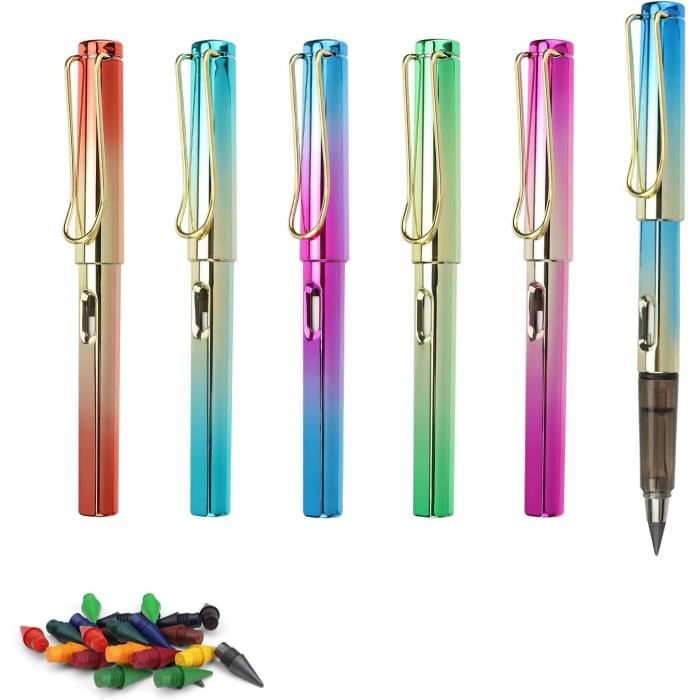 24 Crayons Sans Encre Réutilisables - 12 Couleurs + 12 Noir + 12 Mines - Gomme Intégrée - Éternel