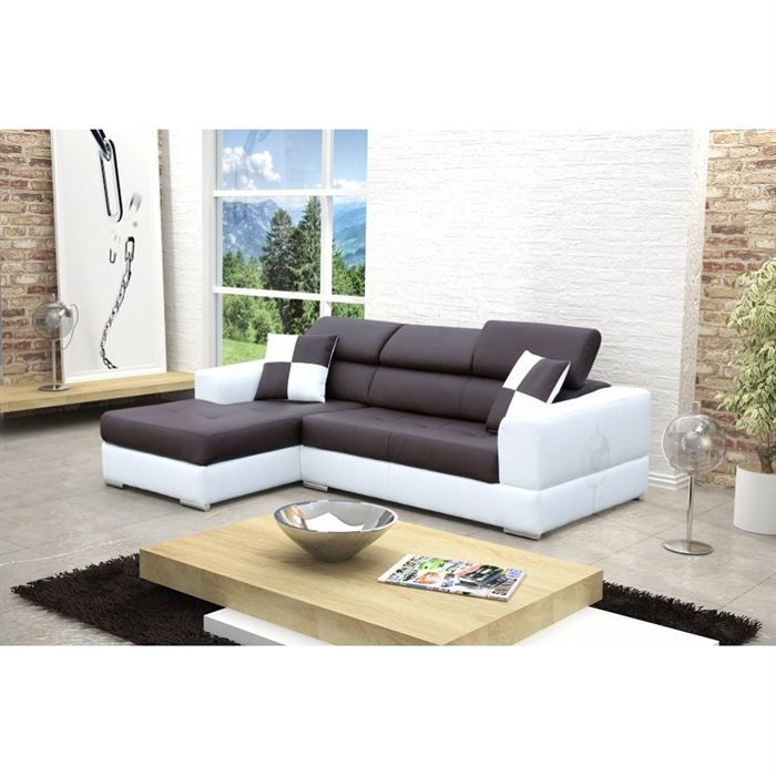 Canape D Angle Gauche Design Noir Et Blanc Madrid Cdiscount Maison