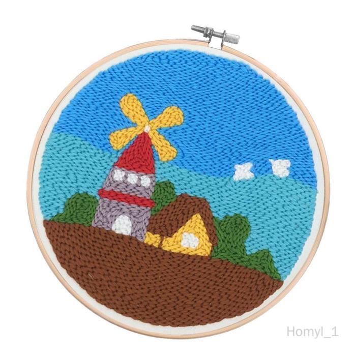 Kit De Punch Needle Pour Débutants - 2 Motifs Animaux (mouton, Vache), Avec Aiguille, Fils, Tambours Et Instructions - Broderie Créative Pour Adultes Et Enfants