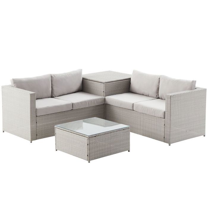 Silang Gris Clair Salon De Jardin En Resine Tressee 4 Personnes