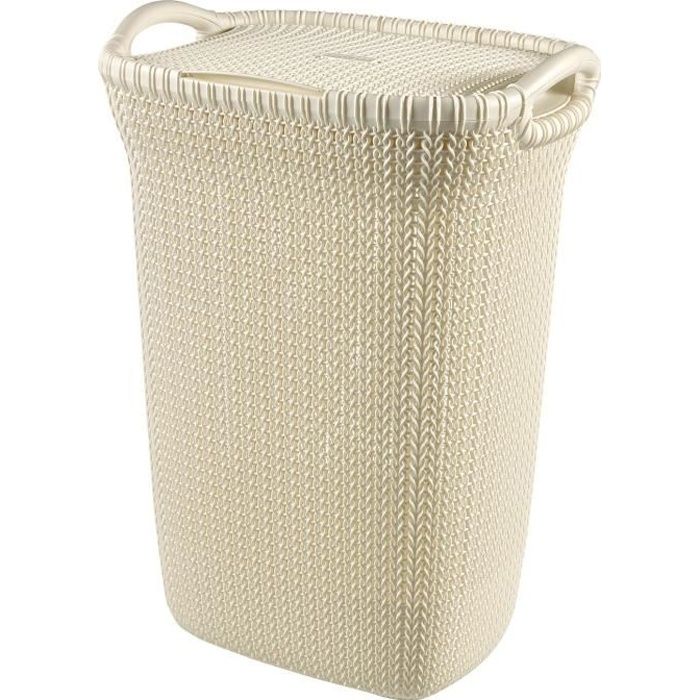 Coffre à linge - CURVER - 57 L - Aspect tricot - Blanc cassé - Avec couvercle à clip
