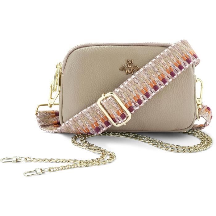 Sac à Bandoulière Paillettes Doré + Collier Perles - Pochette Élégante Pour Femme