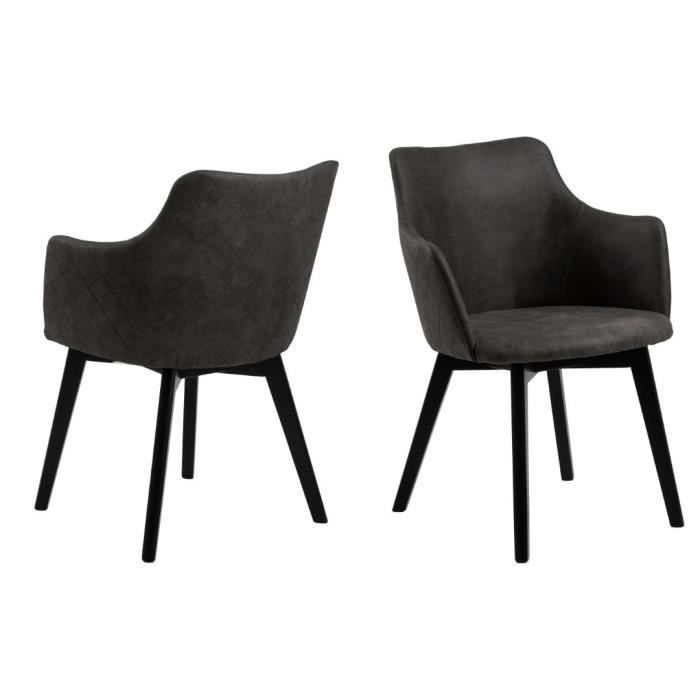 ensemble de deux chaises de salle à manger bellar en chêne massif, finition noire et revêtement en tissu de couleur anthracite.