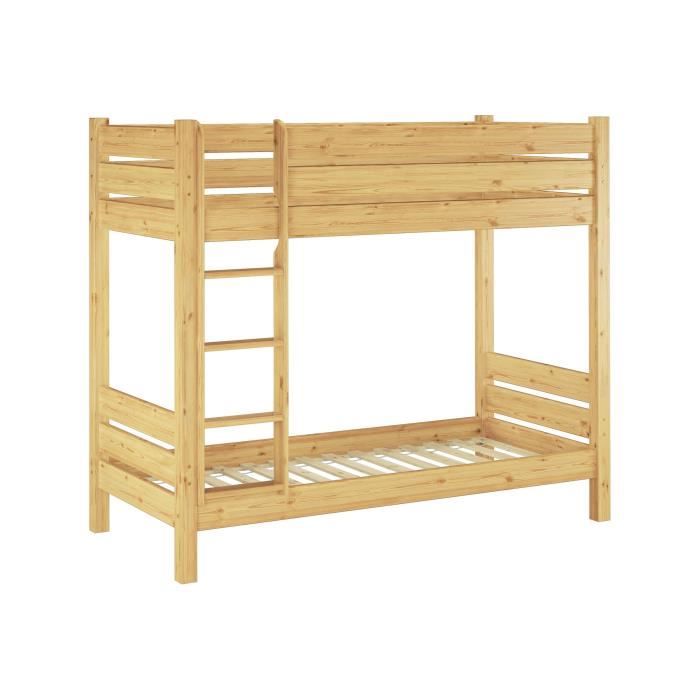 Lit superposé extra stable pin massif naturel 80x200 séparable pour enfants et adultes 60.16-08T80 Lit superposé extra stable pin massif naturel 80x200 séparable pour enfants et adultes 60.16-08T80