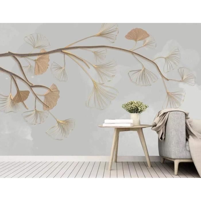 Mural de flores con motivo de hoja de ginkgo