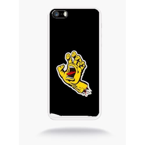 Coque Pour Smartphone Silicone Blanc Apple Iphone Se Main Jaune Illustration Drole Langue Fond Noir