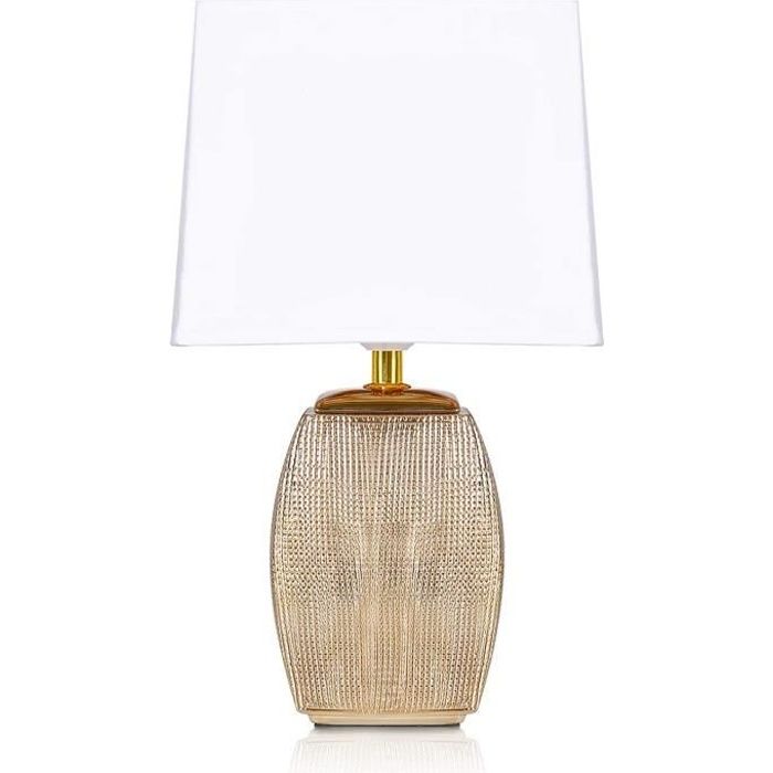 BRUBAKER - Lampe de table/de chevet - Design élégant - Hauteur 38 cm - Pied en Céramique/Doré - Abat-jour en Coton/Blanc