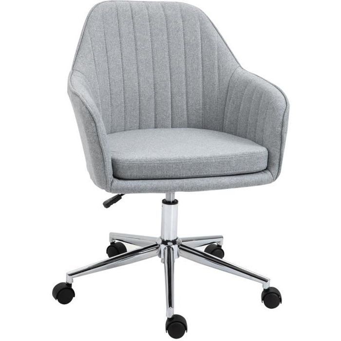 homcom chaise de bureau design contemporain dossier accoudoirs striés hauteur réglable pivotant 360° piètement chromé lin gris clair