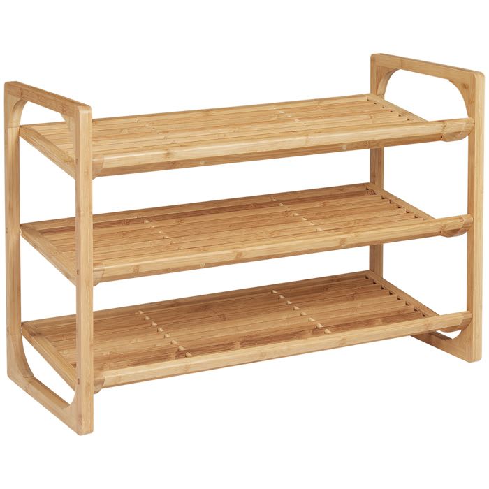 Étagère à chaussures - HOMCOM - 3 niveaux 9 paires de chaussures pour entrée salon - bambou - 76x33x51cm - naturel