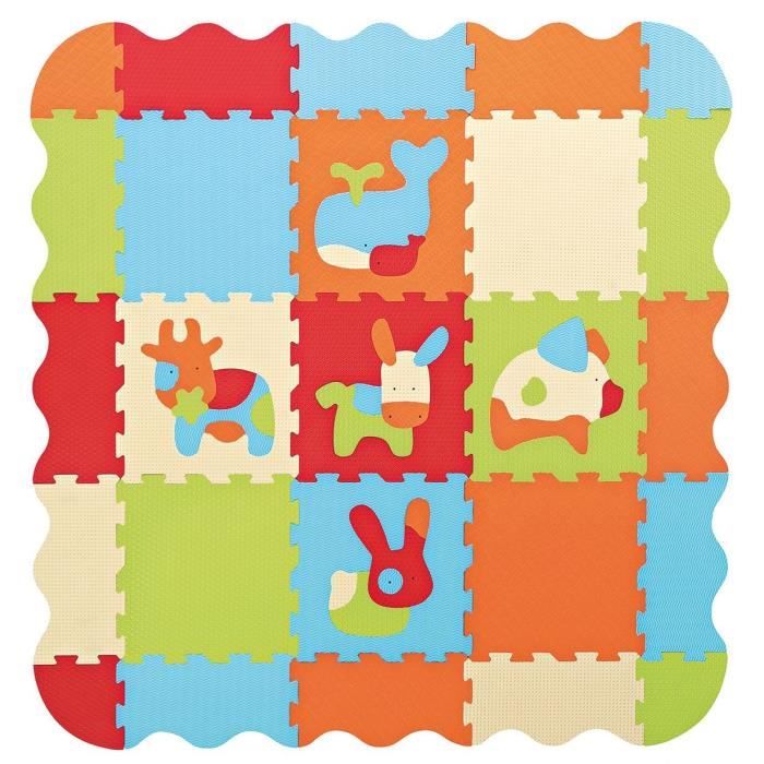 Ludi - Tapis de sol épais pour l’éveil de bébé - Lot de 9 dalles en mousse Puzzle géant aux motifs Animaux – dès 10 mois