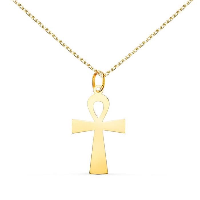 Collier à grand pendentif croix en acier doré & argenté