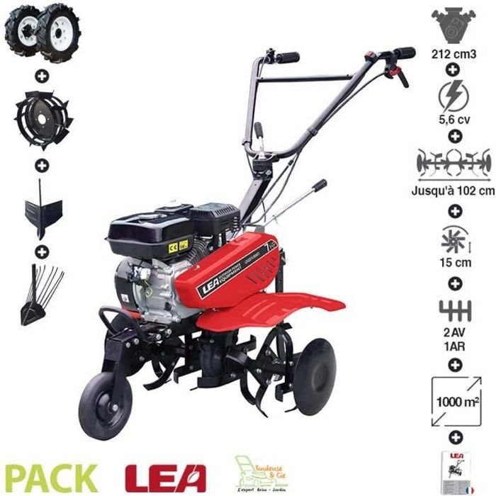Motobineuse thermique transformable 212cc pack accessoires 2AV 1AR travail 88cm LEA LE42212-80W21