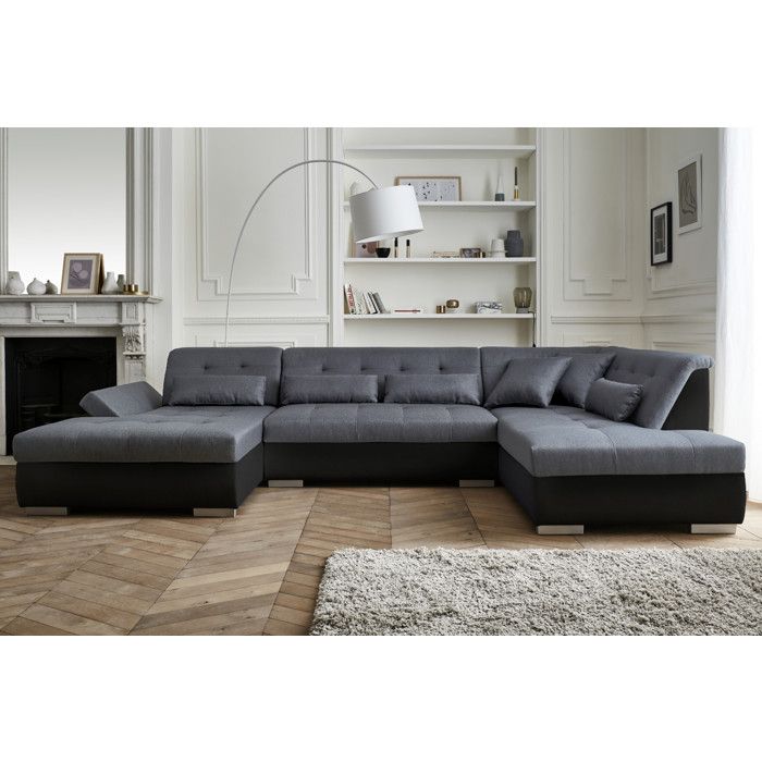 Canape angle noir 6 places - Cdiscount