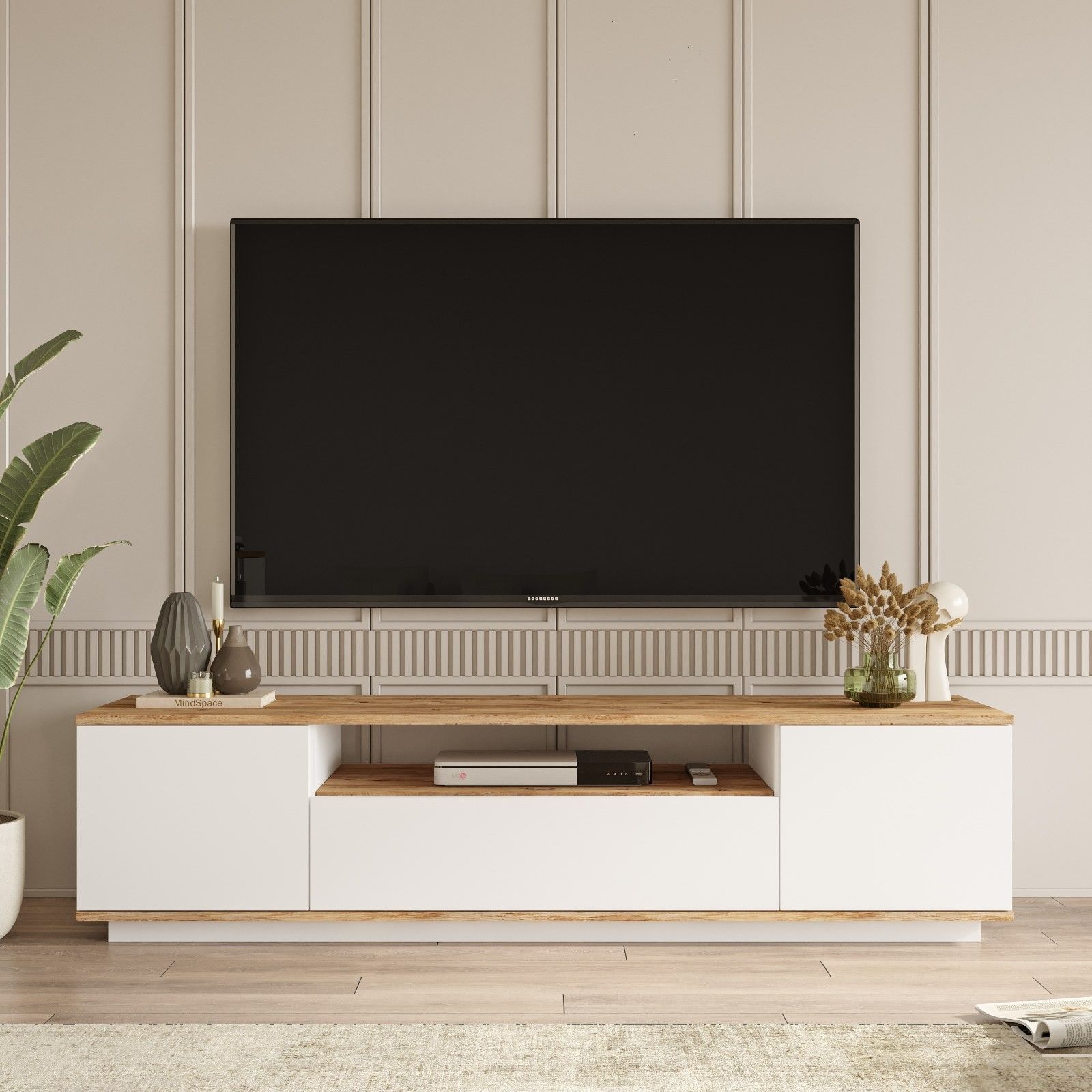 Meuble TV - FR7 - Pin atlantique / Blanc - 180 x 45 x 45 cm