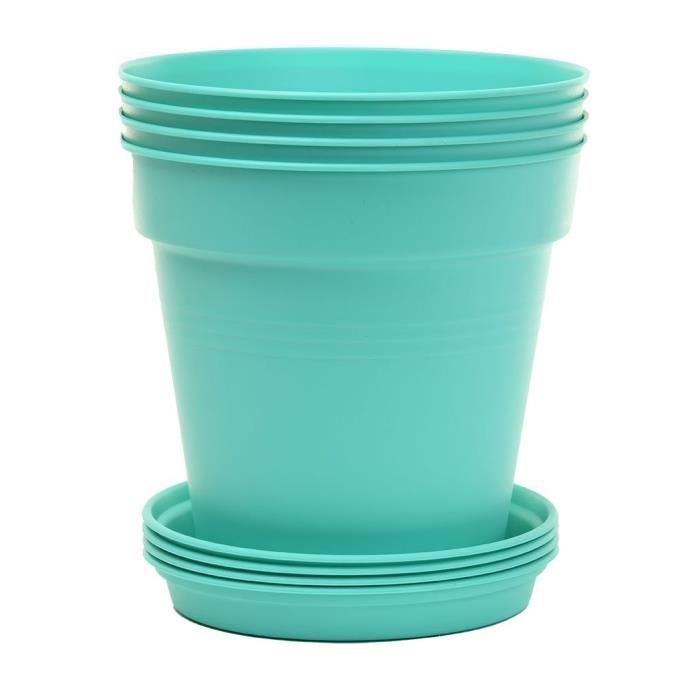 Pots de Jardin Rond avec plat circulaire (19 Cm, Lot de 4) Turquoise