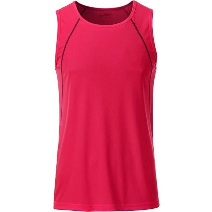 Débardeur running respirant - Homme - JN494 - Rose - Sans manche - Coutures plates contrastées Débardeur running respirant - Homme - JN494 - Rose - Sans manche - Coutures plates contrastées