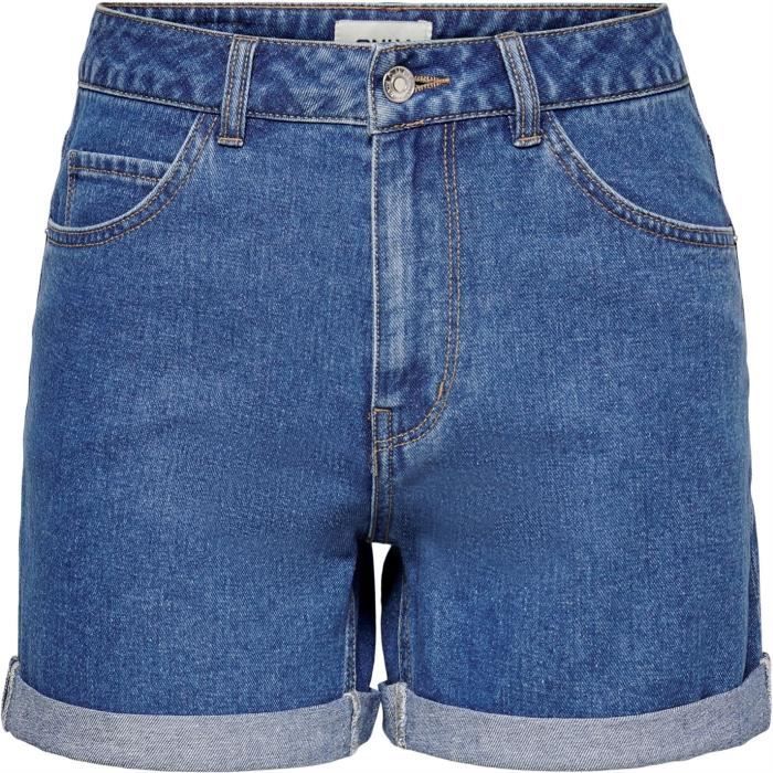 Short en denim taille haute pour femme Only coupe droite Bleu Cdiscount Pret a Porter