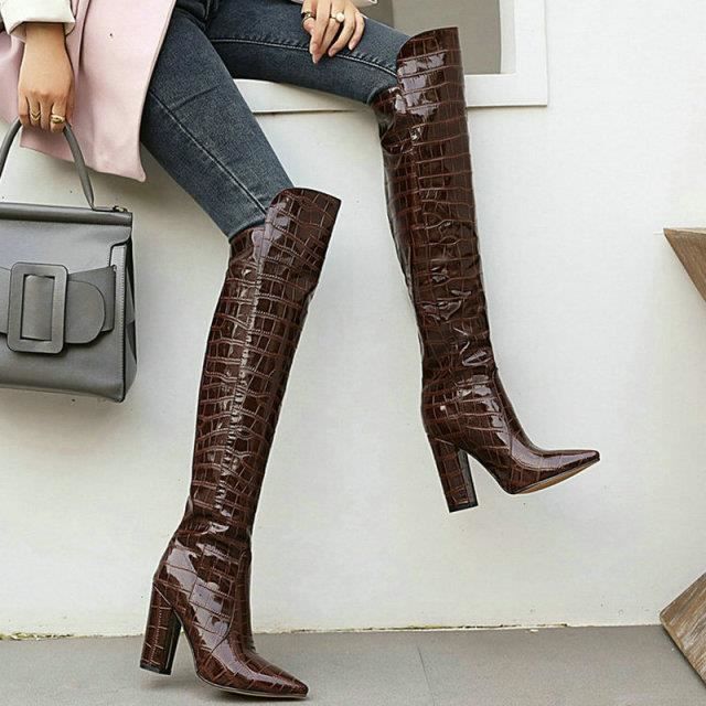Bottes en cuir PU marron pour femmes au dessus du genou SEVENTUM Brown Cdiscount Chaussures