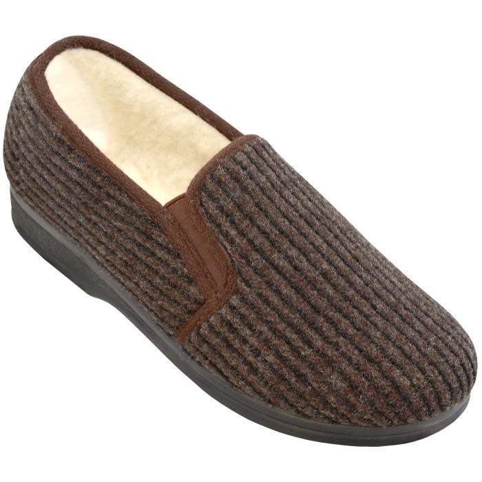 Pantoufles Hiver Hommes TIESTRA - Laine Feutrée Avec Semelle Caoutchouc - Taille 41-47 - Pour Diabétiques