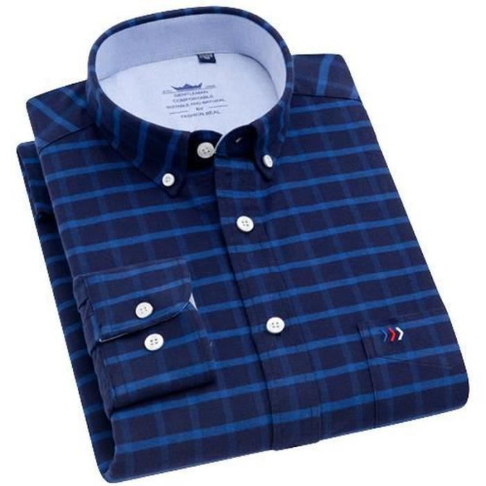 Chemise Homme 100%Coton Manches Courts Rétro Couleur Unie Simple Casual
