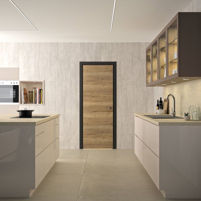 Bloc porte isotherme avec huisserie - OPTIMUM - Premium - Chêne authentique - Poussant gauche / ajustable - H 204 x Ep 44 x L 83 cm
