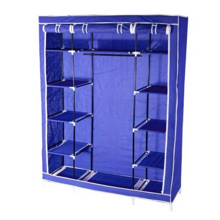 Armoire de rangement dressing XXL bleu marine - 135 x 43 5 x 177 cm - Textile non tissé et acier - 3 portes avec zip