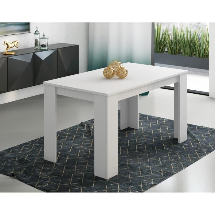 table à manger, table de salon rectangulaire coloris blanc - longueur 138 x profondeur 80 x hauteur 75 cm