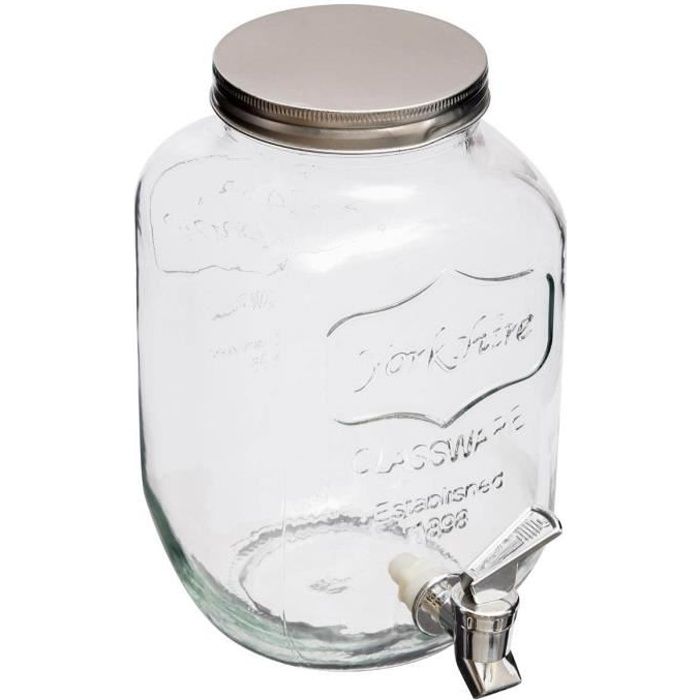 Fontaine à boisson en verre 4L - SECRET DE GOURMET - Blanc - Robinet de service - Décors en relief