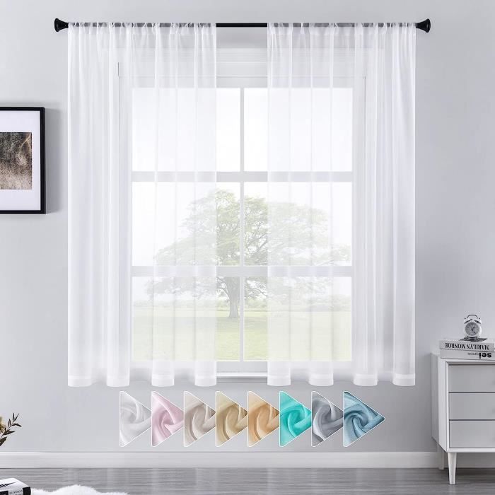 Hiseng Lot De 2 Rideaux Voilage à Oeillets Neige Rideau Voilage Semi-Transparent Effet Voile Décoration De Fenêtre Cuisine Salle De Bain Chambre Salon