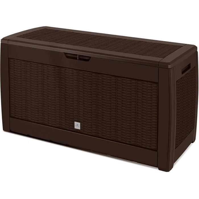 Coffre De Rangement Extérieur 280 L - Gris Clair Texture Bois - 117 X 45 X 56 Cm - Résistant Intempéries - 7