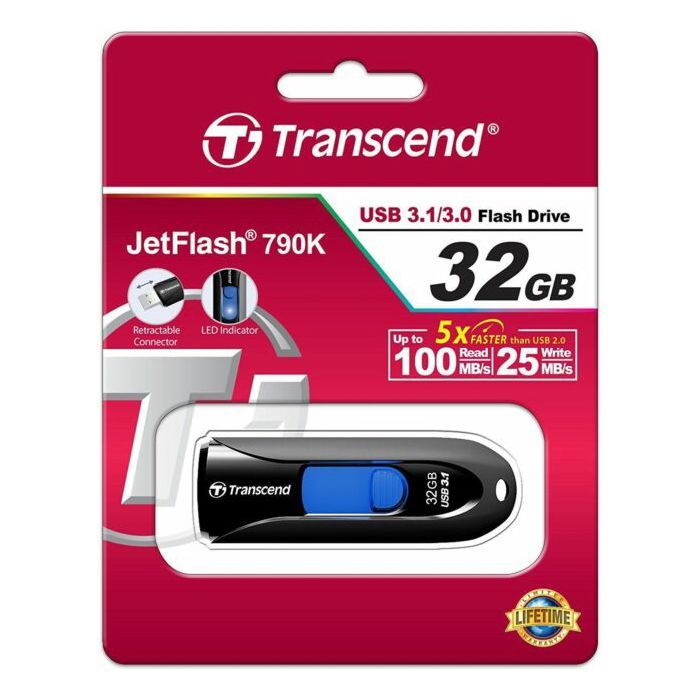 Clé USB - TRANSCEND - JETFLASH 790 - 32 Go - USB 3.0 - Noir