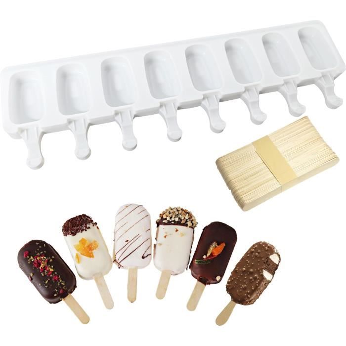 Moule à Glace en Silicone à 3 Cavités,Moule à Crème Glacée Réutilisables avec Couvercle pour