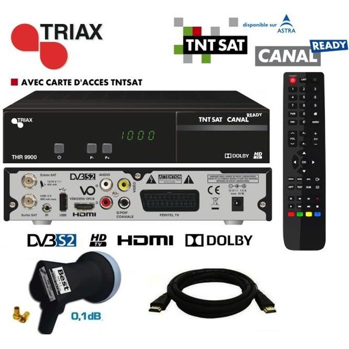 TRIAX THR 9900 HD Décodeur + carte TNTSAT + Cable HDMi 2M + Tête LNB 1  Sortie Best Germany HG101 0,1dB - Cdiscount TV Son Photo