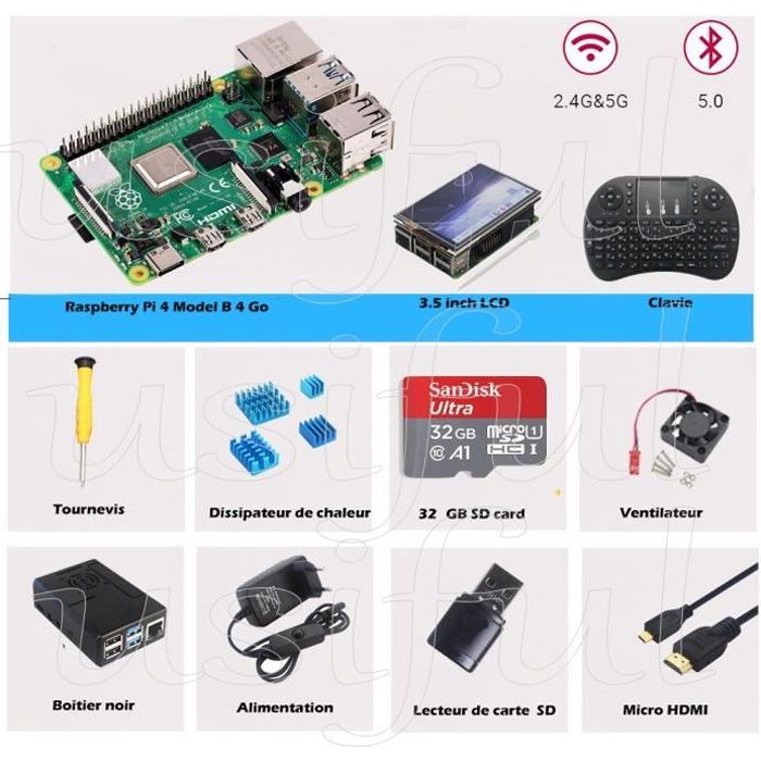 Raspberry Pi 4 Mod/èle B RAM 2 Go avec Alimentation Multifonction USB-C 5,1 V 3 A