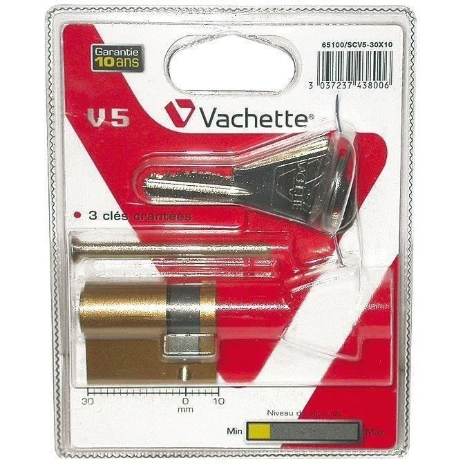 Cylindre européen VACHETTE - laiton - 30x10 mm - 5 goupilles - 3 clés