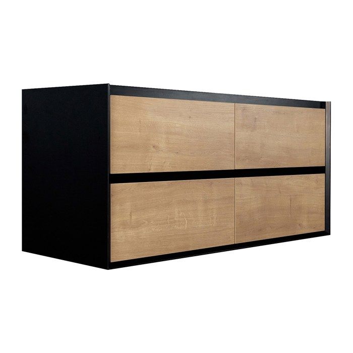 Meuble sous vasque suspendu - Coloris naturel clair et noir - 120 cm - LANNICK