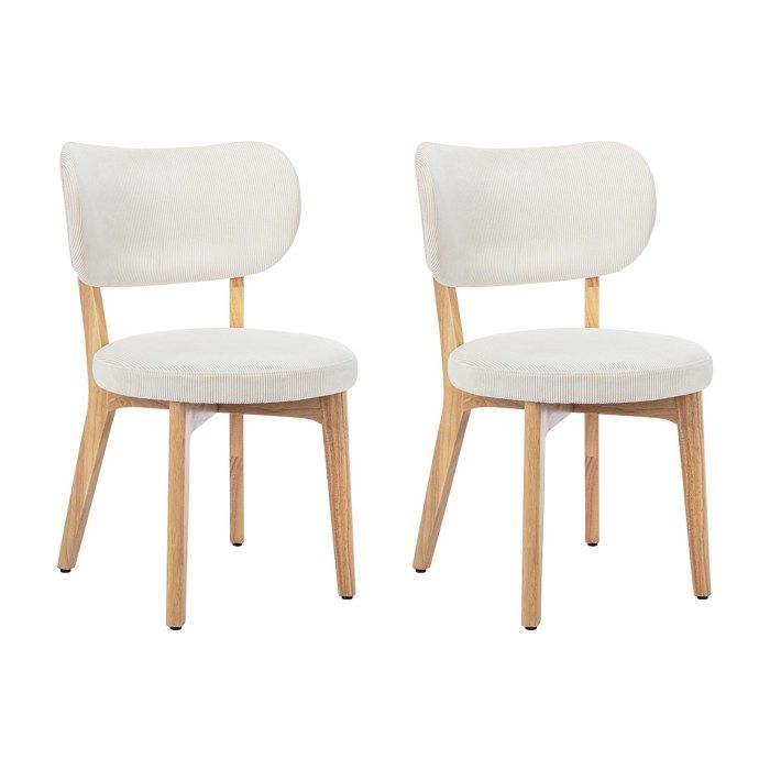 Lot de 2 chaises en velours côtelé et bois dhévéa - Blanc - TORIEL