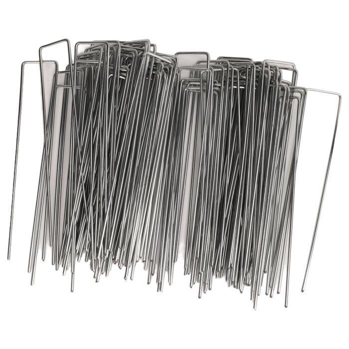 Lot De 100 Piquets D'ancrage En U Galvanisés - Pour Gazon, Tente, Bâche, Filet - 15 X 2,54 X 0,3 Cm - Vert