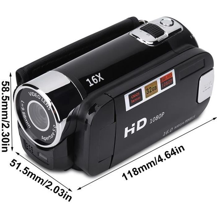 VGEBY Full HD 270 ° Rotation 1080P 16X Caméscope numérique haute définition Caméra DV vidéo (noir) -ABI