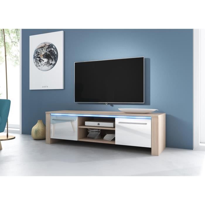 Meuble Tv Suspendu Blanc Laqué 140 Cm Vivaldi Meuble Tv Manhattan 140 Cm Chene Sonoma Clair