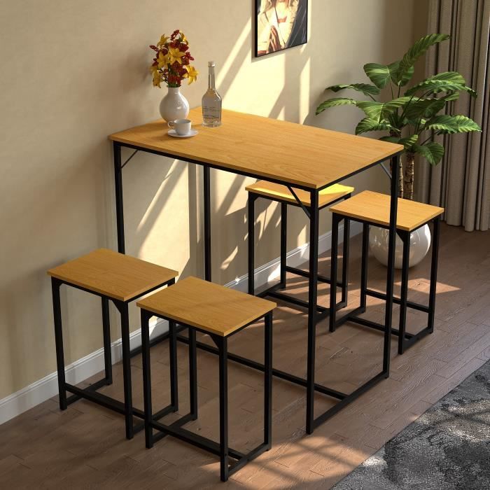 WAOHO Ensemble table et chaises 5 pièces MDF ，1 Table 4 chaises，Ensemble table et chaises de cuisine en métal laqué.